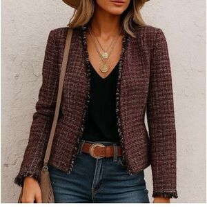 White House Black Market Women’s Maroon Tweed Blazer Size 10